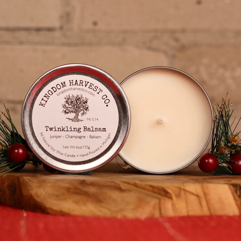 Twinkling Balsam Candle- Silver Tin